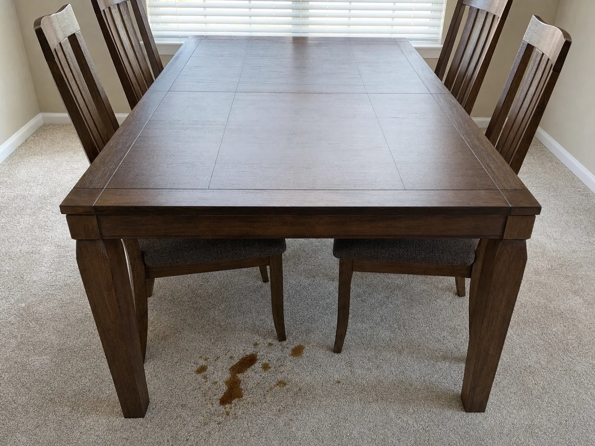 Dining room carpet, coffee spill before cleaning