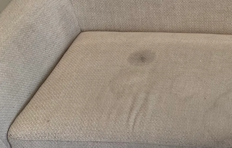 Sofa cushion, a dark stain beside the cleaned cushion before cleaning