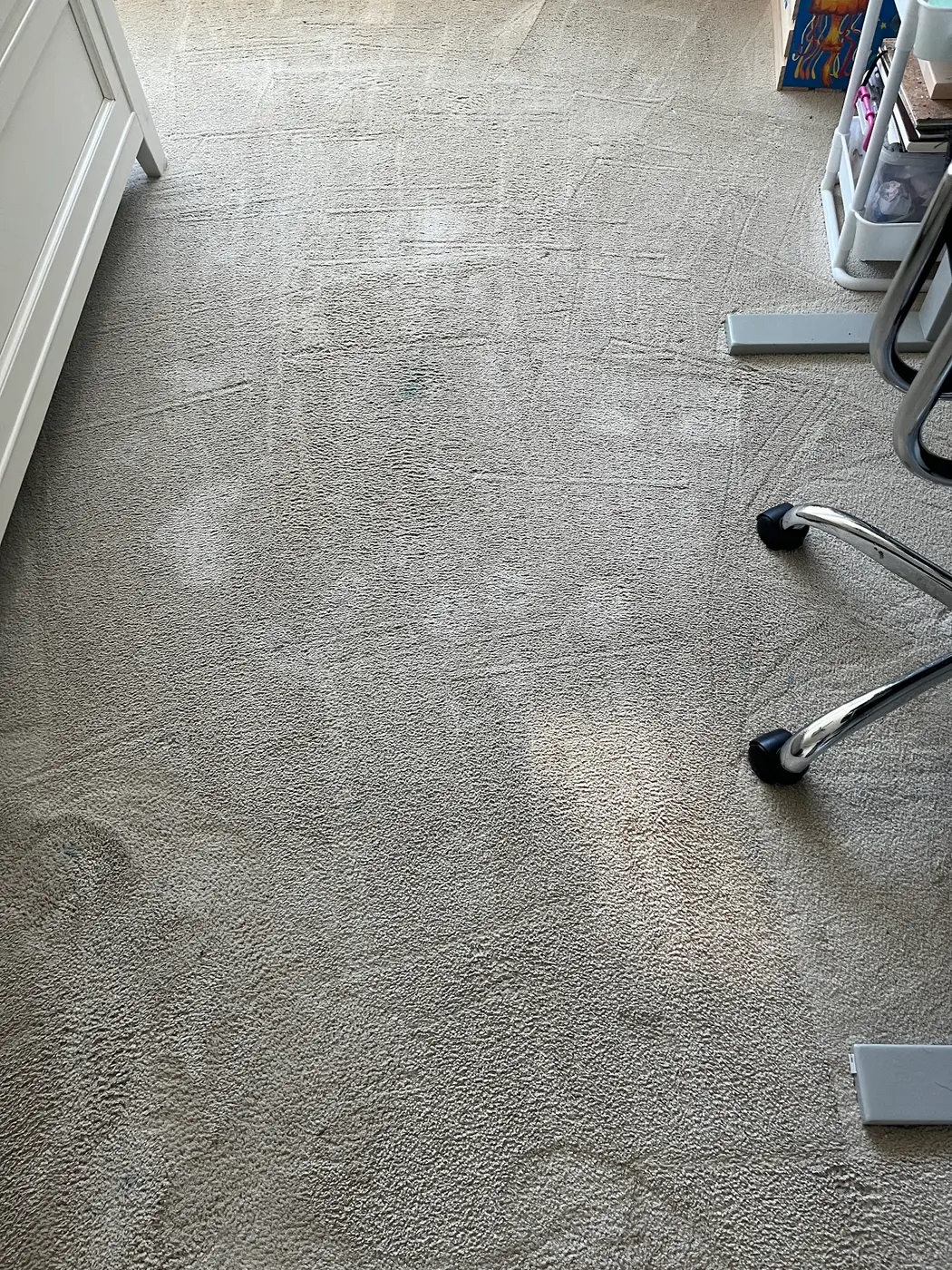 Carpet with paint color beside the cleaned carpet after cleaning