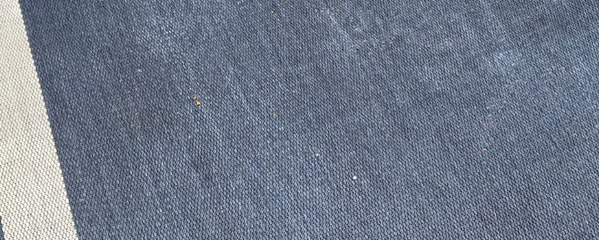 Blue area rug, soiled field beside a lighter cleaned pass before cleaning