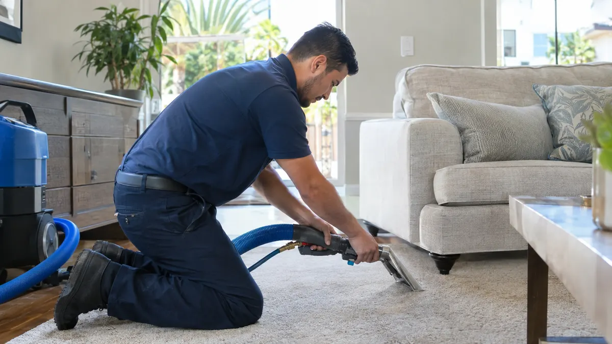 Freshly cleaned carpet with a supply register in the same room