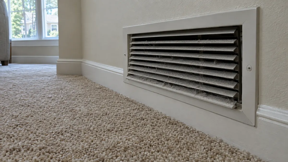 Carpet cleaning wand lifting soil from a living room carpet