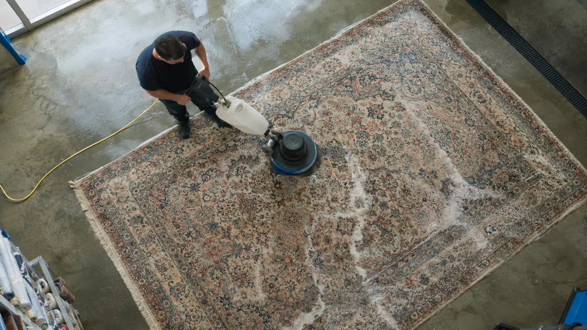 Rug fibers after grit was washed out of the pile
