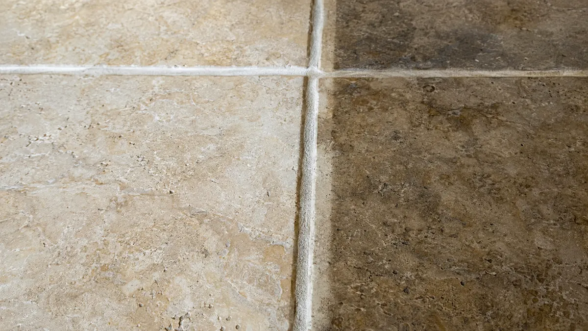 Tile floor with bright grout lines after professional cleaning