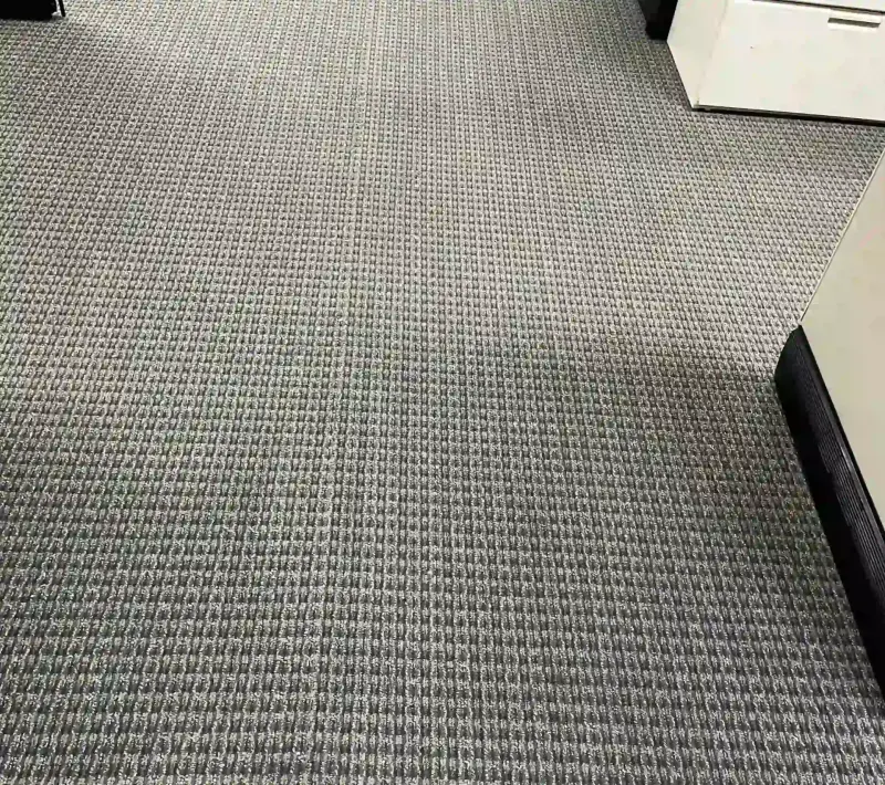 Close-up of a grey carpet with a subtle pattern.