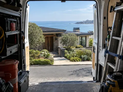Carpet cleaning inside a Corona Del Mar, California home