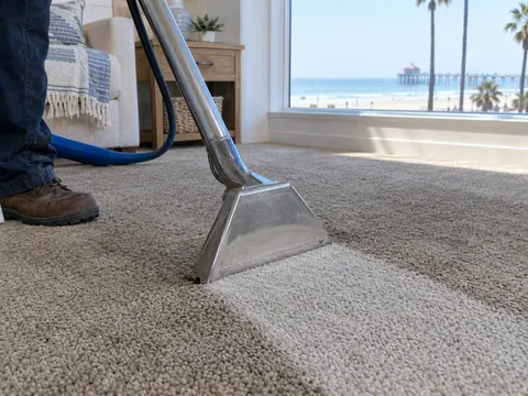 Carpet cleaning inside a Huntington Beach, California home