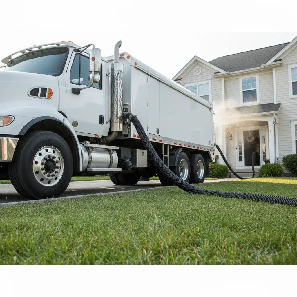 Truck-mounted extraction hose running into an Orange County home
