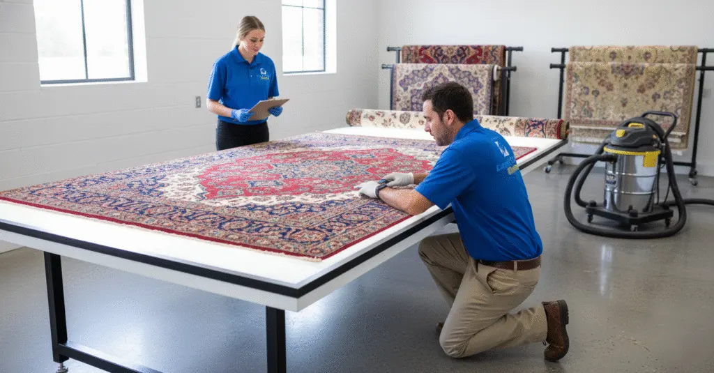 technicians-inspecting-a-rug-in-a-cleaning-facility