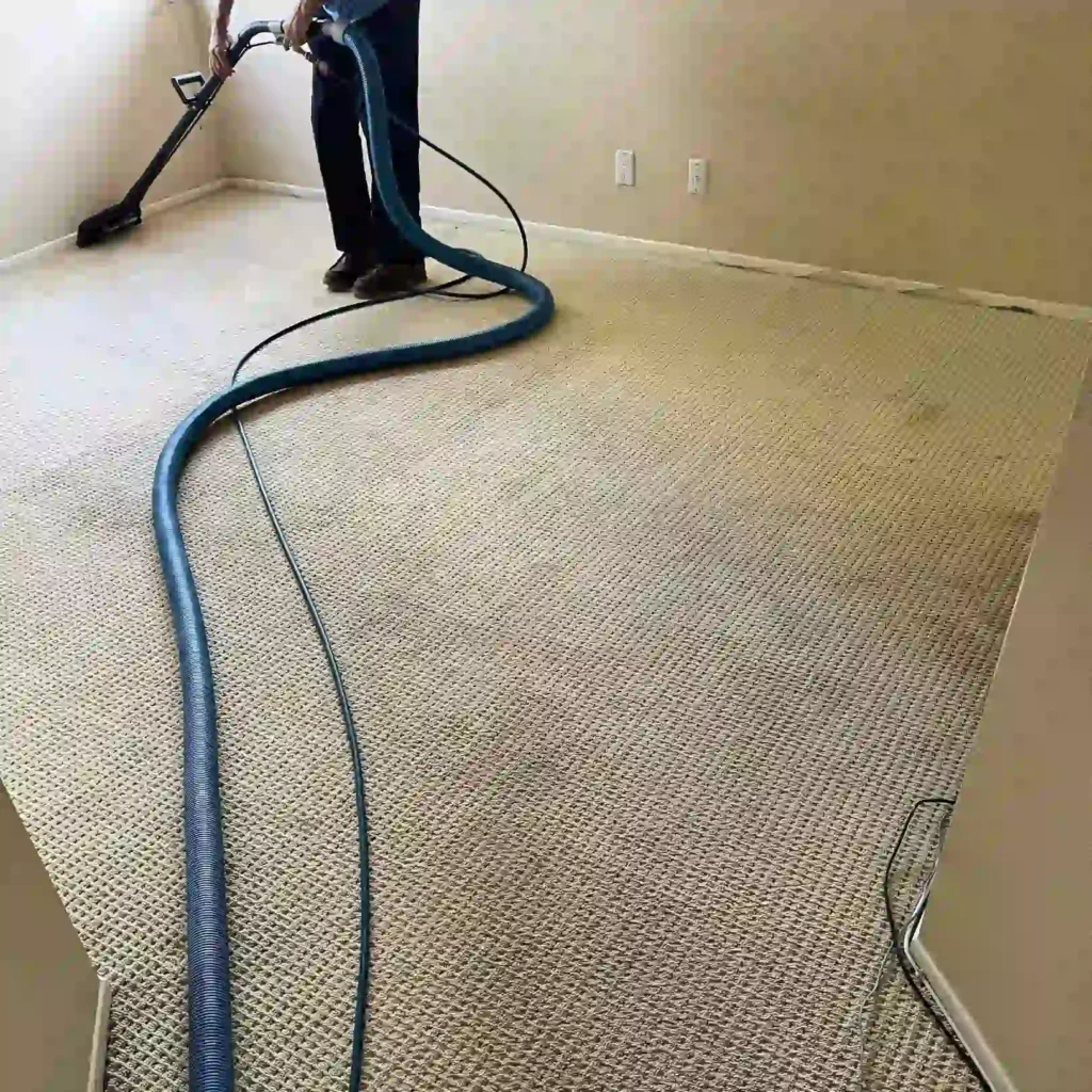 technician performing cleaning of carpet