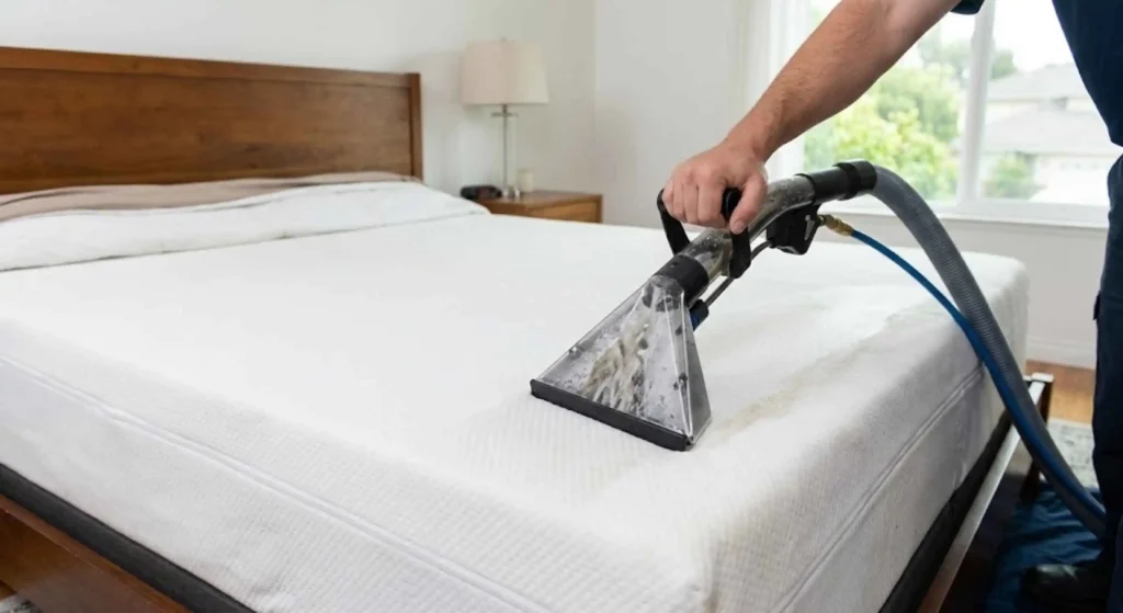 Deep extraction mattress cleaning process in a Tustin bedroom