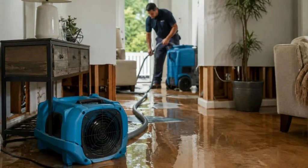 Professional water extraction equipment used in a Lake Forest home
